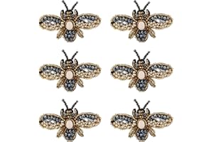 AHANDMAKER 6pcs Delicate Beaded Little Bees Applique Patch, Embroidered Badge Patch Sew On Patches DIY Decorative Applique Patches for Clothing Shoes Handbag Decorative DIY Projects