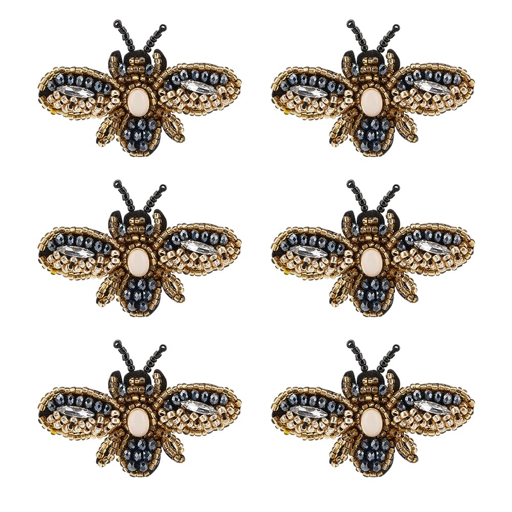 AHANDMAKER 6pcs Delicate Beaded Little Bees Applique, Embroidered Badge Sew On Patch for DIY Decorative Dress Jeans Jackets Handbag Clothing