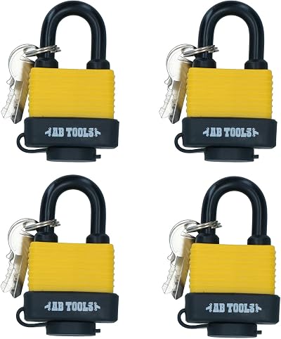 AB Tools 4 Keyed Alike 40mm Waterproof Padlocks 4 Locks 8 Keys Security