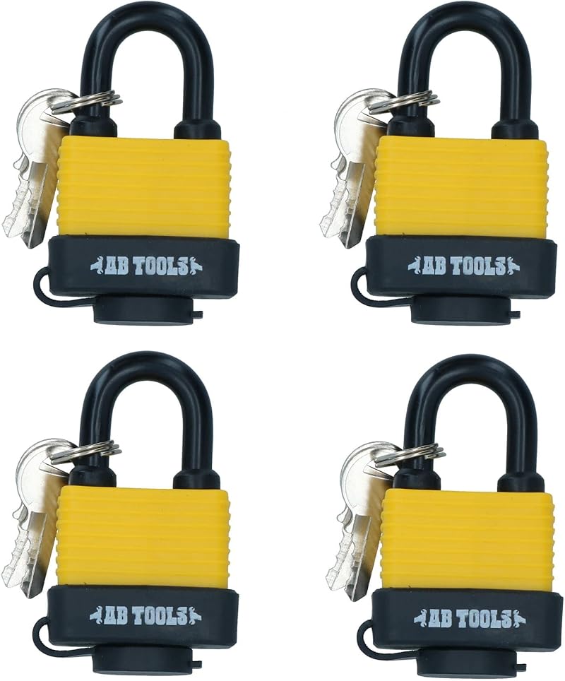 AB Tools 4 Keyed Alike 40mm Waterproof Padlocks 4 Locks 8 Keys Security