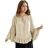 Scarlet Darkness Women Bell Sleeve Tops Ruffle Off Shoulder Casual Loose Renaissance Peasant Blouse