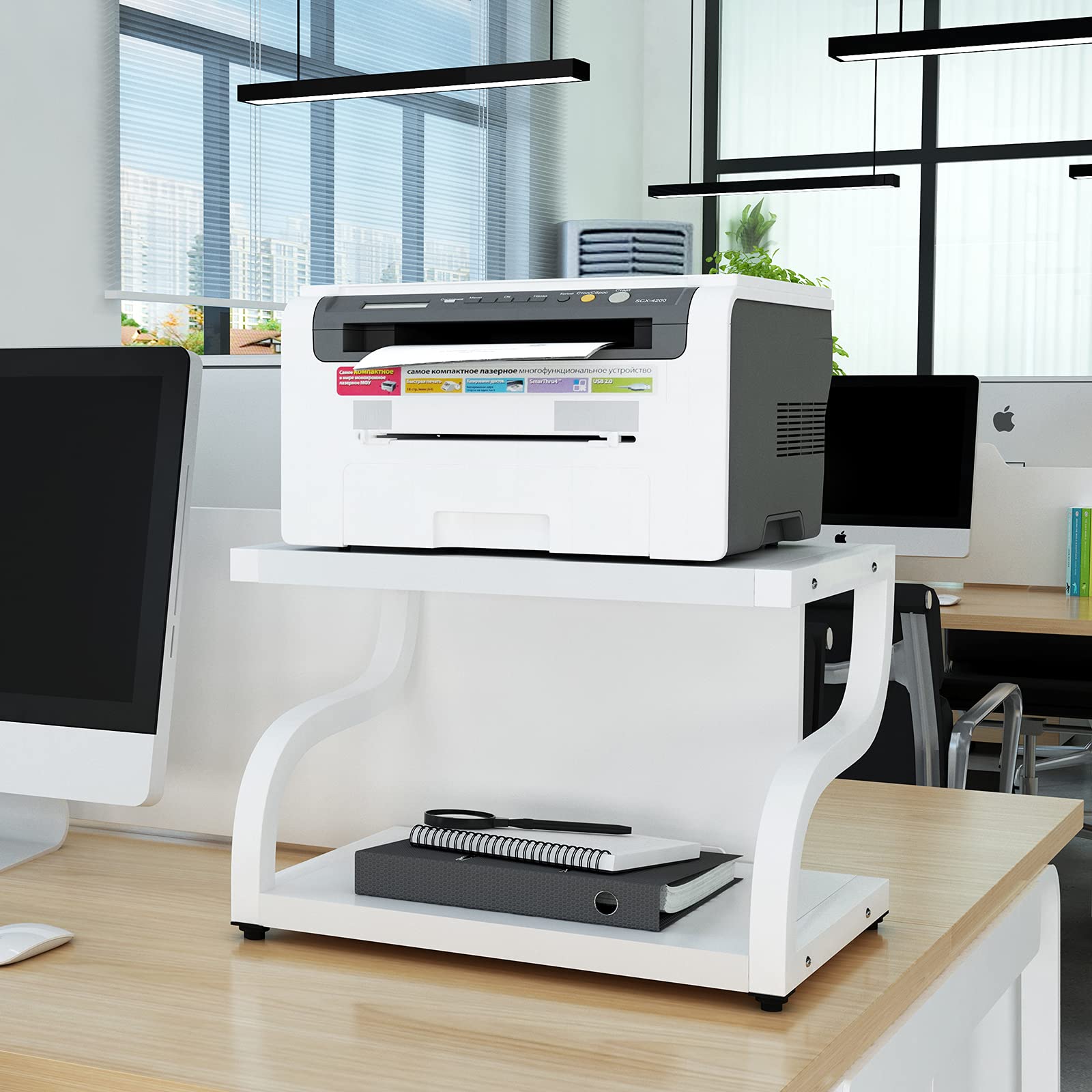 PUNCIA 2-Tier Office Thicken Desktop Multifunction Printer Stand Shelf Stand Rack with Anti - Skid Feet Organizer Storage for Fax Machine File Copier Scanner Microwave Oven(White)