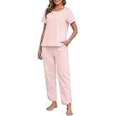 Namatime Womens Pajama Sets Cotton 2 Piece Lounge Set Stripe Short Sleeve Pj Set Comfy Loungewear Sleepwear with Pockets