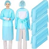 TrelaCo 30 Pack Disposable Isolation Gowns PPE Gowns Set with Sleeves Thumb Loops Waist Ties 46 Inch Large Waterproof CPE Odorless Disposable Gown for Home Isolation, Lab, Dental, Beauty (Blue)