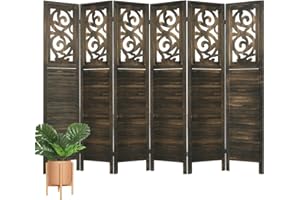 ECOMEX 6 Panel Wood Room Divider 5.6Ft Vintage Cutout Folding Privacy Screen, Freestanding Partition Room Divider Screen for Bedroom, Office, Restaurant, Study (Brown)