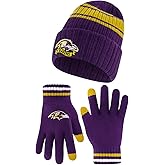 Ultra Game Youth NFL Official Super Soft Team Stripe Winter Beanie Knit Hat with Warm Touch Screen Gloves
