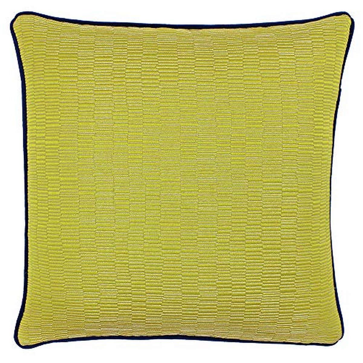 Riva Paoletti Putney Feather Filled Cushion - Citrine Yellow - Reversible Geometric Striped Design - Jacquard Weave - Contrasting Navy Piped Edges - 100% Polyester - 45 x 45cm (18" x 18" inches)