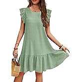 YOVION Girls Summer Boho Flutter Sleeve Ruffle Tiered Swing Casual Sundress with Pockets for 6-12 Y