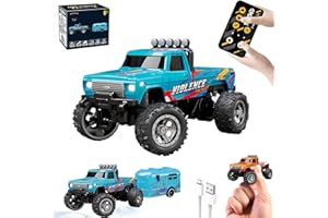 YIZER Mini RC Monster Truck,1:64 Scale Monster Car,Remote Control Car with Lights, 2.4Ghz All Terrain Off-Road Monster Truck,Rc Truck with Trailer,Speed/Steering Adjustable(Blue)