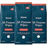 biom All Purpose Cleaning Wipes, Grapefruit Zest, 60ct, 3-Pack, 8" Refill | Thick, embossed all purpose wipes, plastic-free wipes with a plant-based formula, safe for kids, pets, and adults on the go