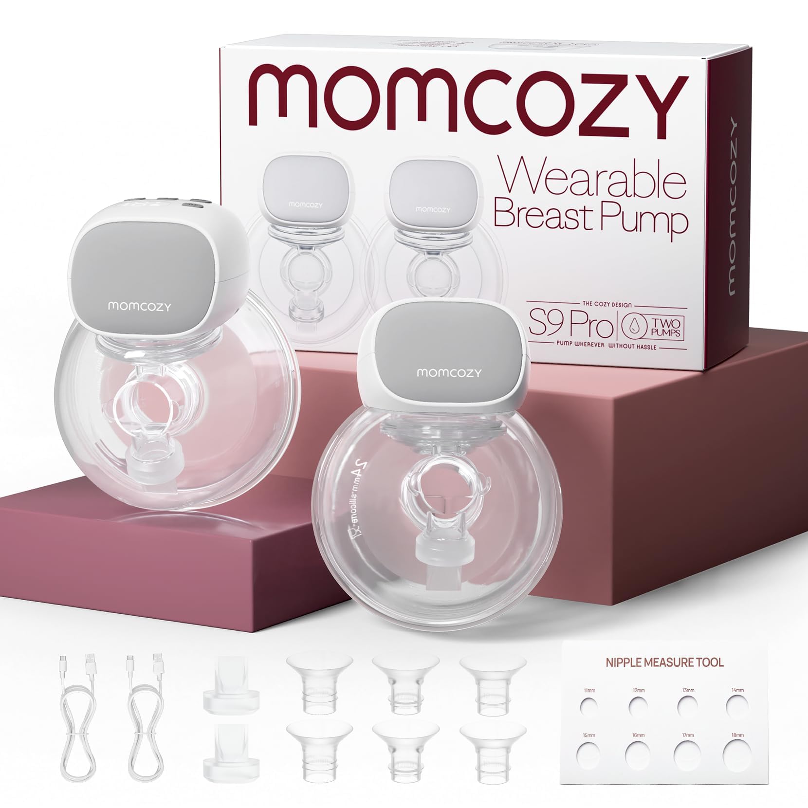 Photo 1 of Momcozy S9 Pro Upgraded Wearable Breast Pump, Hands-Free Design with Extended Battery Life & LED Display, Double Electric Portable Pump with 2 Modes & 9 Levels, 24mm, 2-Pack, Gray