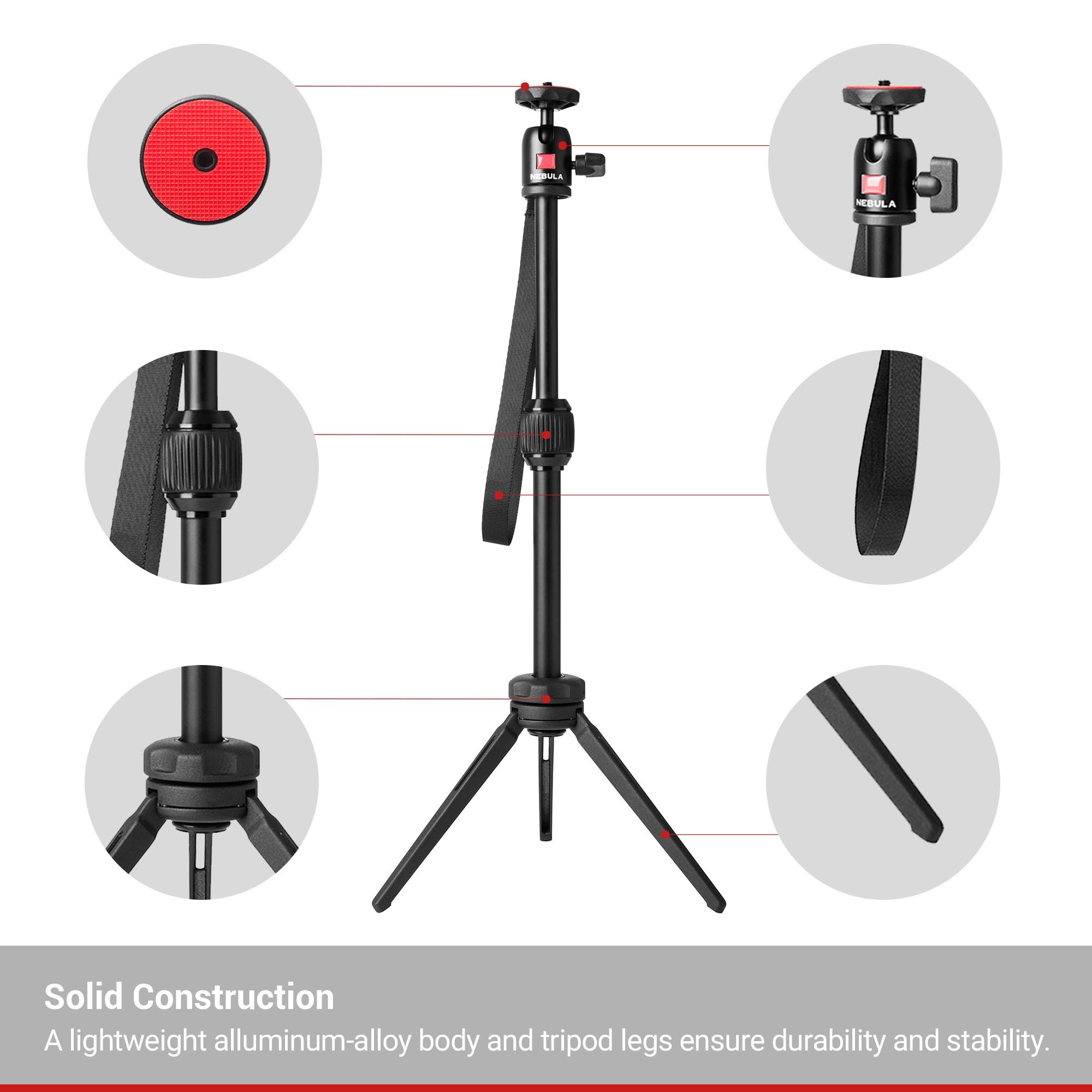 Nebula Capsule Series Adjustable Tripod Stand, Compact, Aluminum Alloy