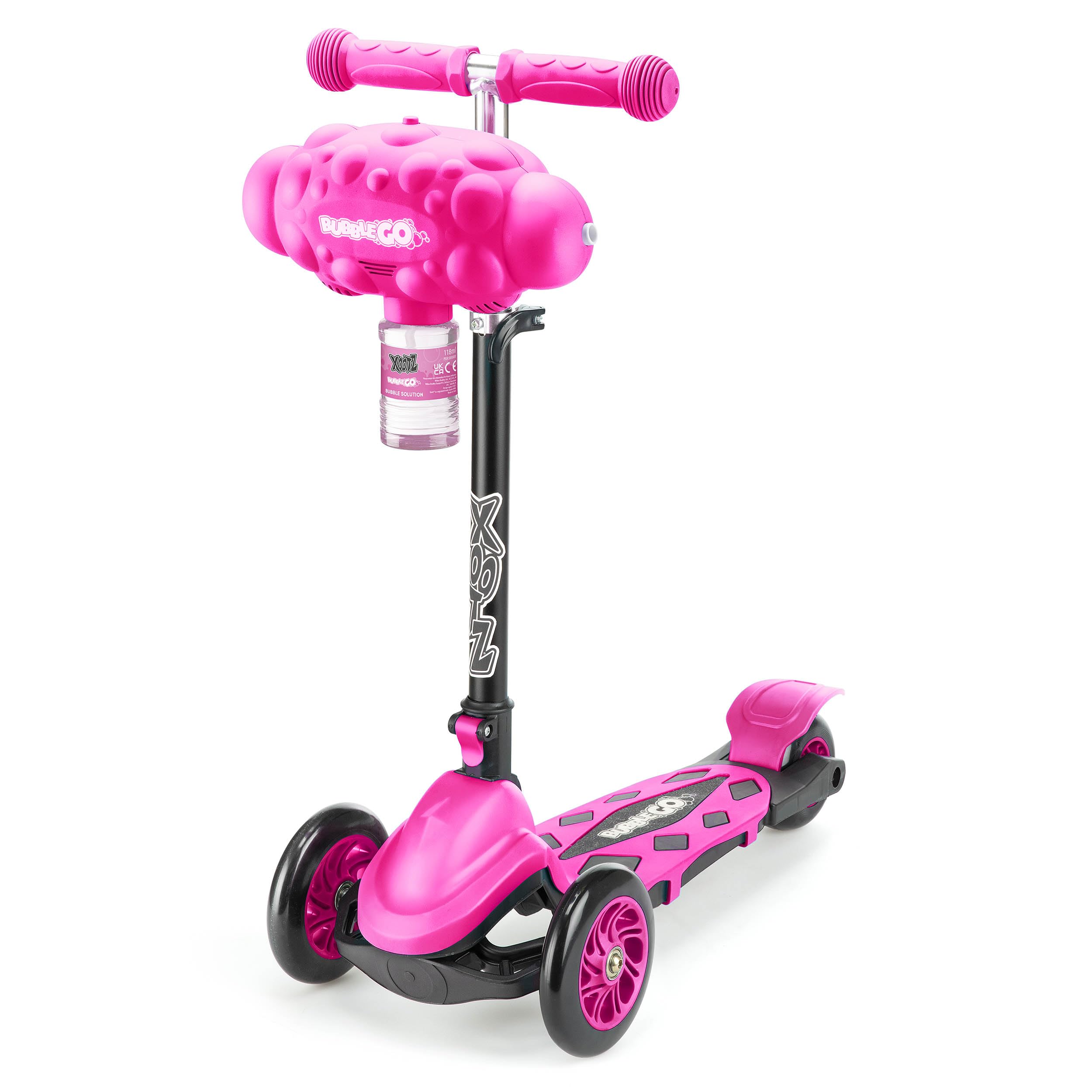 Xootz Kids Bubble Go Foldable Scooter, 3 Wheel Tri-Scooter with Bubble Machine, Tilt-and-Turn, Age 3+, Pink