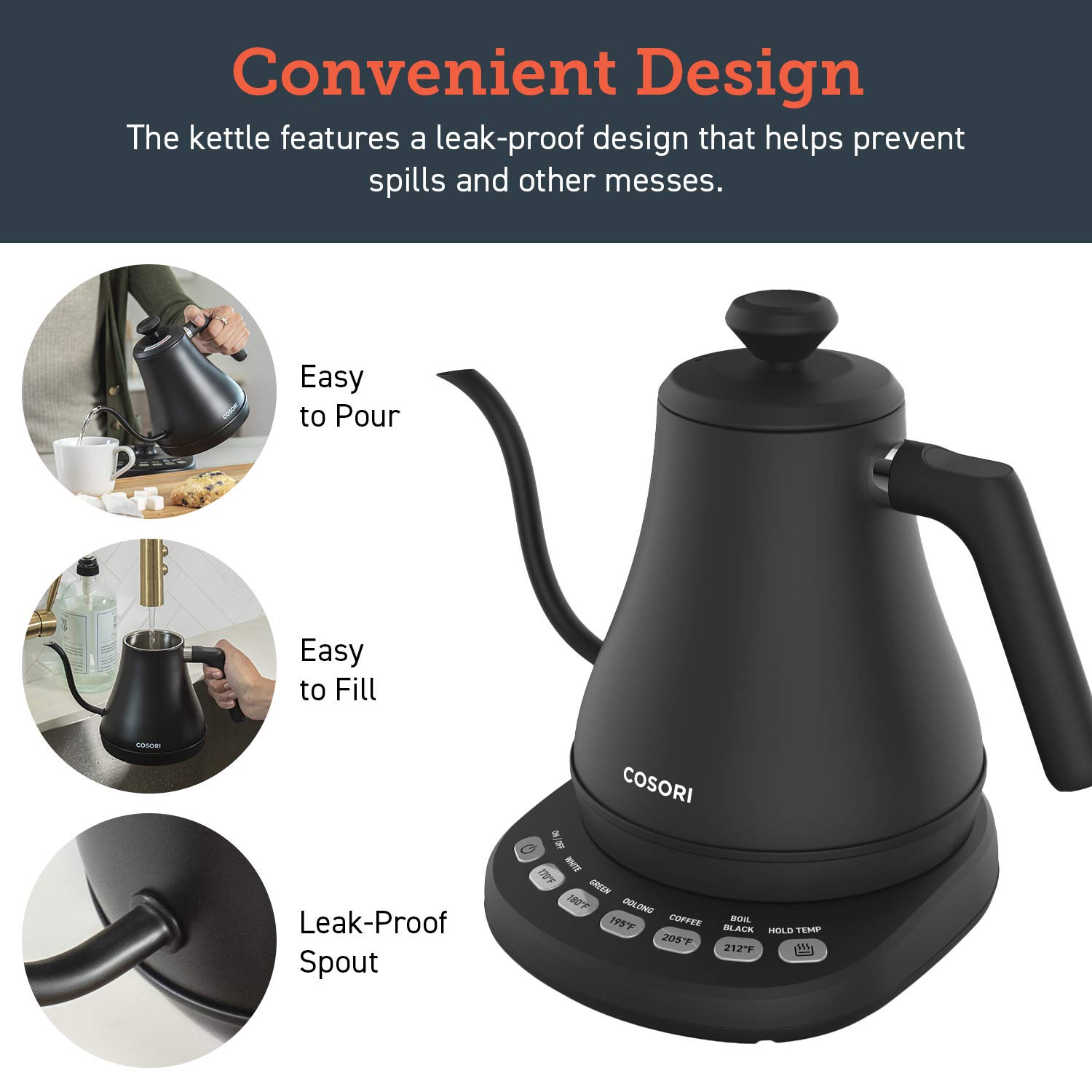 COSORI Electric Gooseneck Kettle with 5 Variable Presets, Pour Over