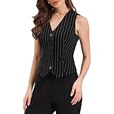 Allegra K Vest Tops for Women V Neck Sleeveless Button Down Striped Trendy Waistcoat Top Ladies Business Casual Outfits