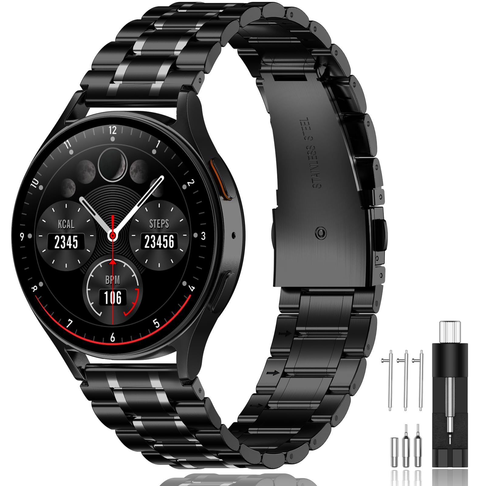 Photo 1 of SUPLINK Stainless Steel Band Compatible with Samsung Galaxy Watch 7 6 5 4 Band 44mm 40mm/5 Pro 45mm/Galaxy Watch 6 4 Classic Bands 43mm 47mm 46mm 42mm/Active 2, 20mm Metal Strap Men, Black