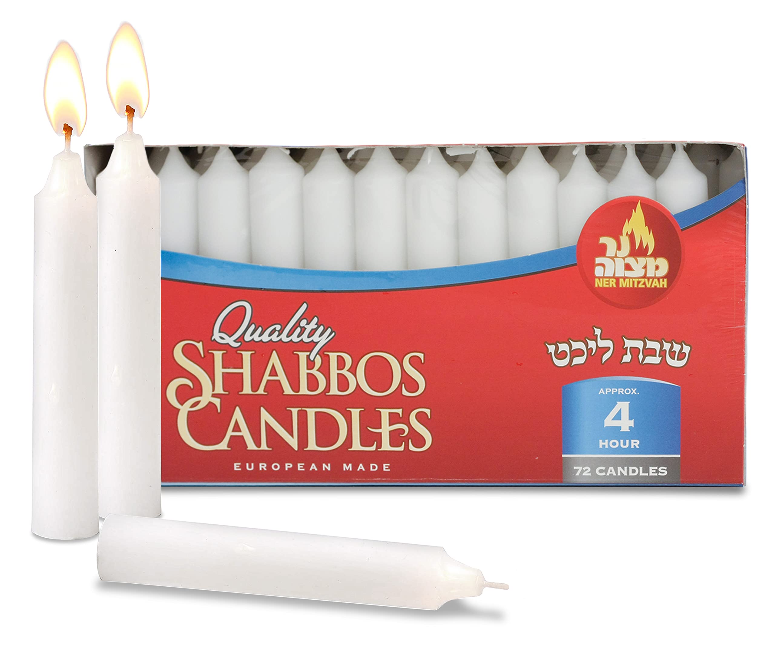 Ner Mitzvah Classic White Taper Candles – 13 cm Candles - 72 Bulk Pack - for Shabbat Candles, Dinner Tables, Restaurants, Ceremonies and Emergency - 4 Hour Burn Time