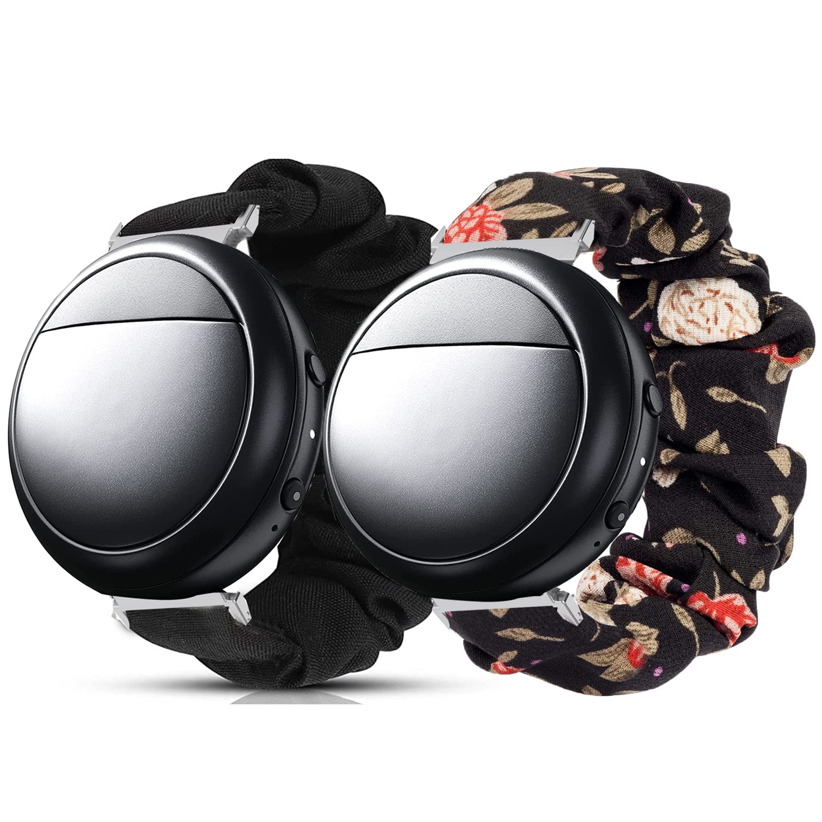 Blueshaweu Compatible for Embr Wave 2 Band, Fabric Elastic Scrunchie Elastic Women Cute Replacement Straps Compatible with Embr Wave 2 Thermal Wristband (2 pack-Black+Black Flower)