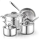 Cook N Home 7-Piece Tri-Ply Clad Stainless Steel Cookware Set, Pots and Pans Kitchen Set with Tempered Glass Lids, Induction-Ready, Dishwasher-Safe, Silver