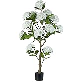 BLOSMON White Hydrangea Artificial Trees: 5ft Fake Silk Plants for Home Living Room Decor Indoor - Real Touch Faux Hydrangeas with Pot for Front Door Porch Patio Entrance Decoration