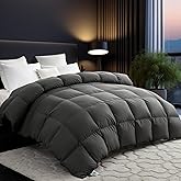 L LOVSOUL Goose Down Fiber Comforter Queen Size, High Power, Hotel Style Bedding Comforter, Fluffy Ultra Soft All Season Gery Duvet Insert with 8 Corner Tabs