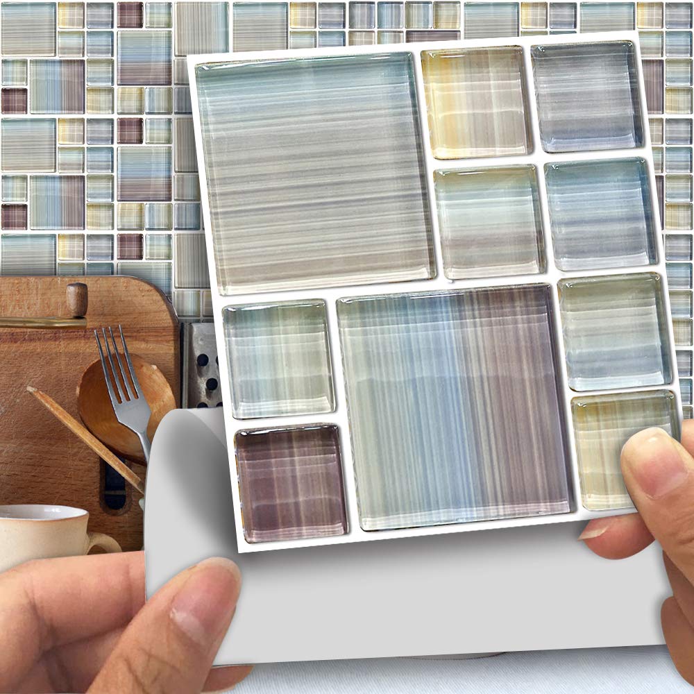 Alwayspon Wall Tile Transfers Sticker for Home Decor, Peel & Stick self-Adhesive splashback, Tile Decals for Living Room Kitchen Bathroom Wall Decor, 25 Pieces Glass Mosaic Tile Sticker