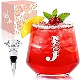 Physkoa Personalized Stemless Wine Glass — Customized A–Z Initial, Etched & Dishwasher Safe | Birthday Wine Gift for Her, Mom, Friend, Wife, Sister | Valentine’s Day Monogrammed Gift(J)