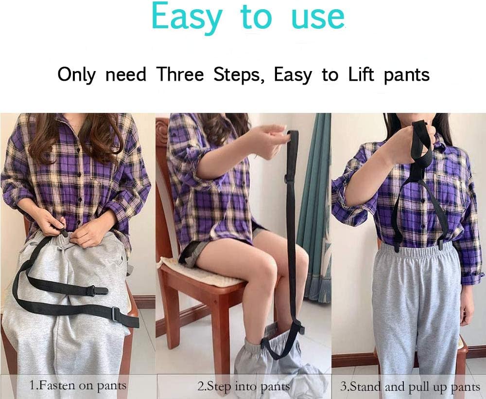 Clip and Pull Dressing Aid Strap - 2Pcs, Help Wear Pants for Disabled and Elderly, Seniors, Handicap People, Pregnant Women, Adjustable 26-41 Inches, Premium Materials, Black: Health & Personal Care