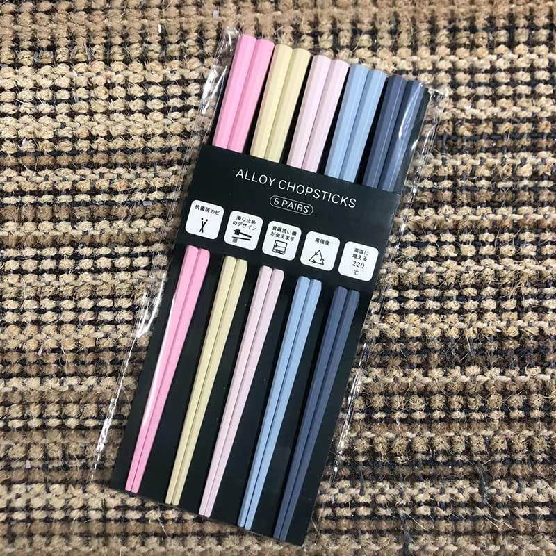 Reusable Chopsticks,5 Pairs Japanese Pointed Chopstick Set, Octagonal Sushi Chopsticks,Fashion Color PET Plastic Chopsticks Set,Reusable Chopstick for Rice Noodles, Washable for Dishwasher(F)