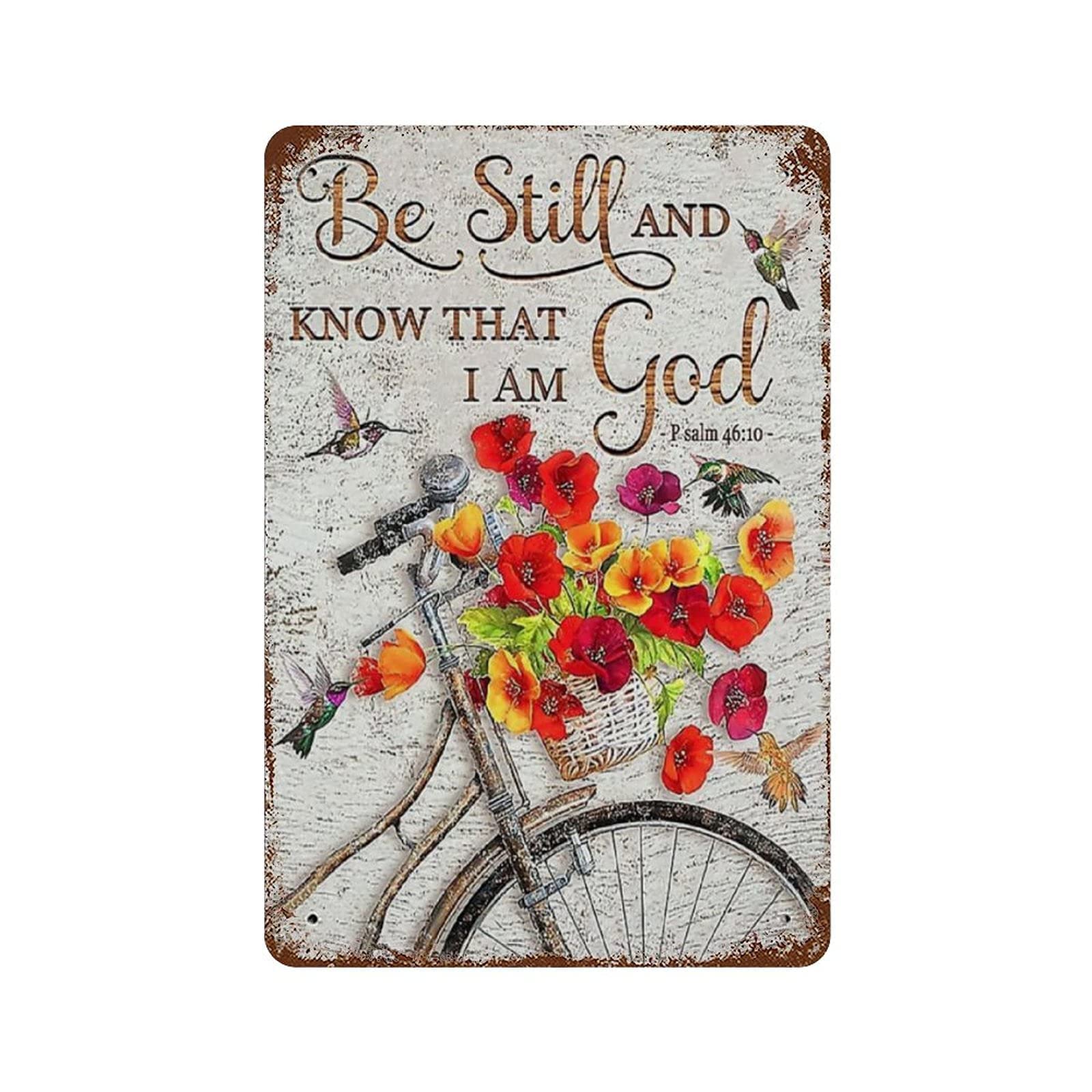 DAIERCY Vintage Metal Tin Sign Be Still And Know That I Am God Christian Art Bible Verse Wall Art Psalm Wall Plaque Poster Cafe Bar Pub Beer Club Wall Home Decor 12x8 Inch