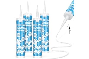 PAULINN Silicone Caulk White, 100% Silicone Sealant Waterproof for RV, Kitchen, Bath, General Use, Window, Door, Glass, Marine, 10.2 Oz, 4 Packs