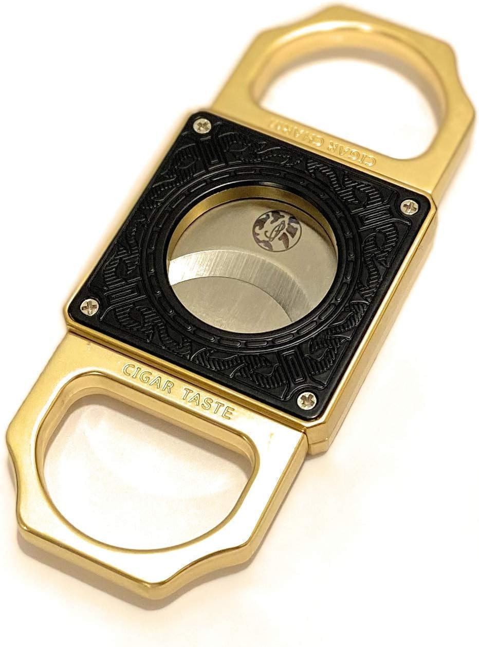 Amazon Com Lp Cigar Guillotine Cutter Elegant Stainless Steel Blade Gold Zinc Alloy Metal With Black Patterned Brass Health Personal Care
