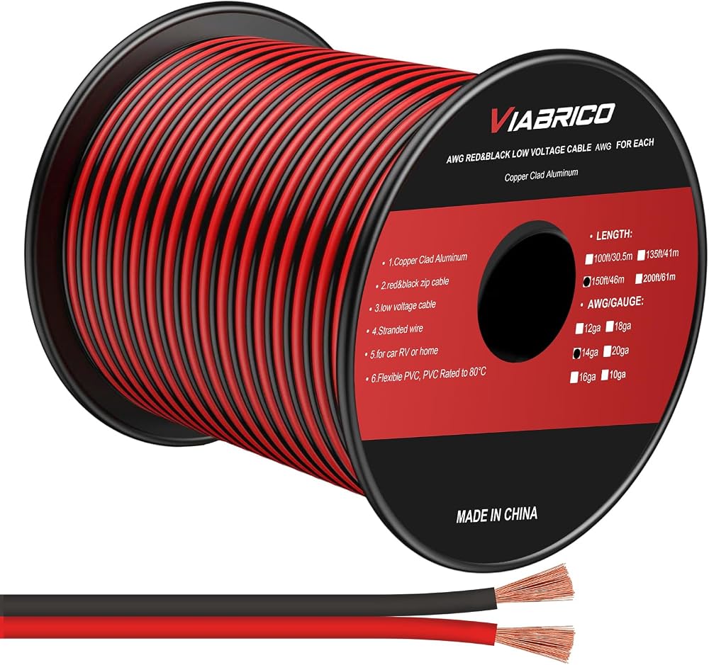 Viabrico 14 Gauge 150 ft Electrical Wire 2 Conductors Red Black 12V/24V