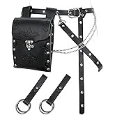 TobWeaL Renaissance Pirate Chain Belt Pouch Set - Medieval Costume Accessories Skirt Hike Faux Leather Waist Bag for Cosplay