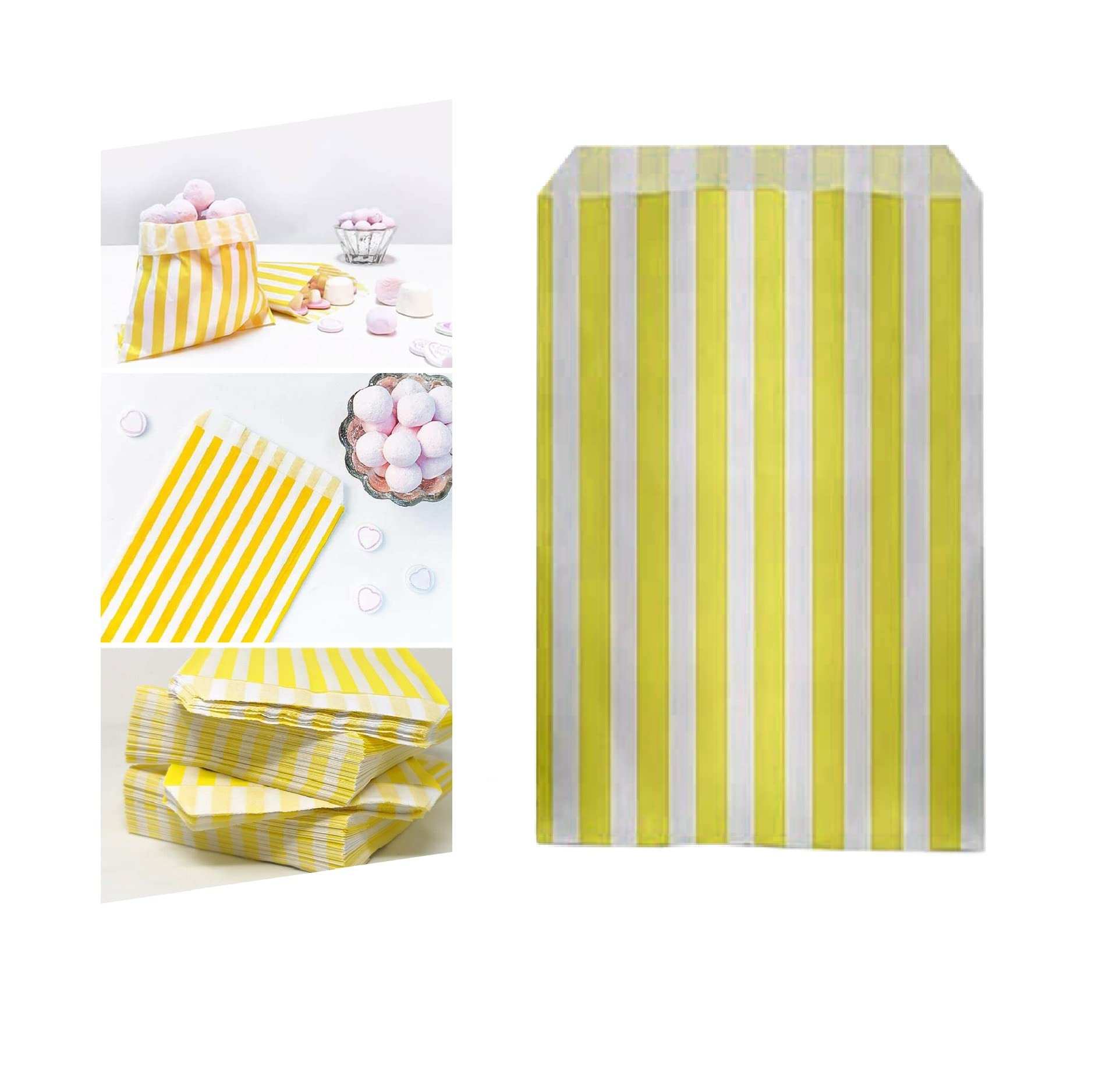 Candy Paper Bags 5" x 7" 1000Pcs Yellow Striped Sweet Favour Bags for Christmas Party Chocolates Desserts By Tezraftaar®
