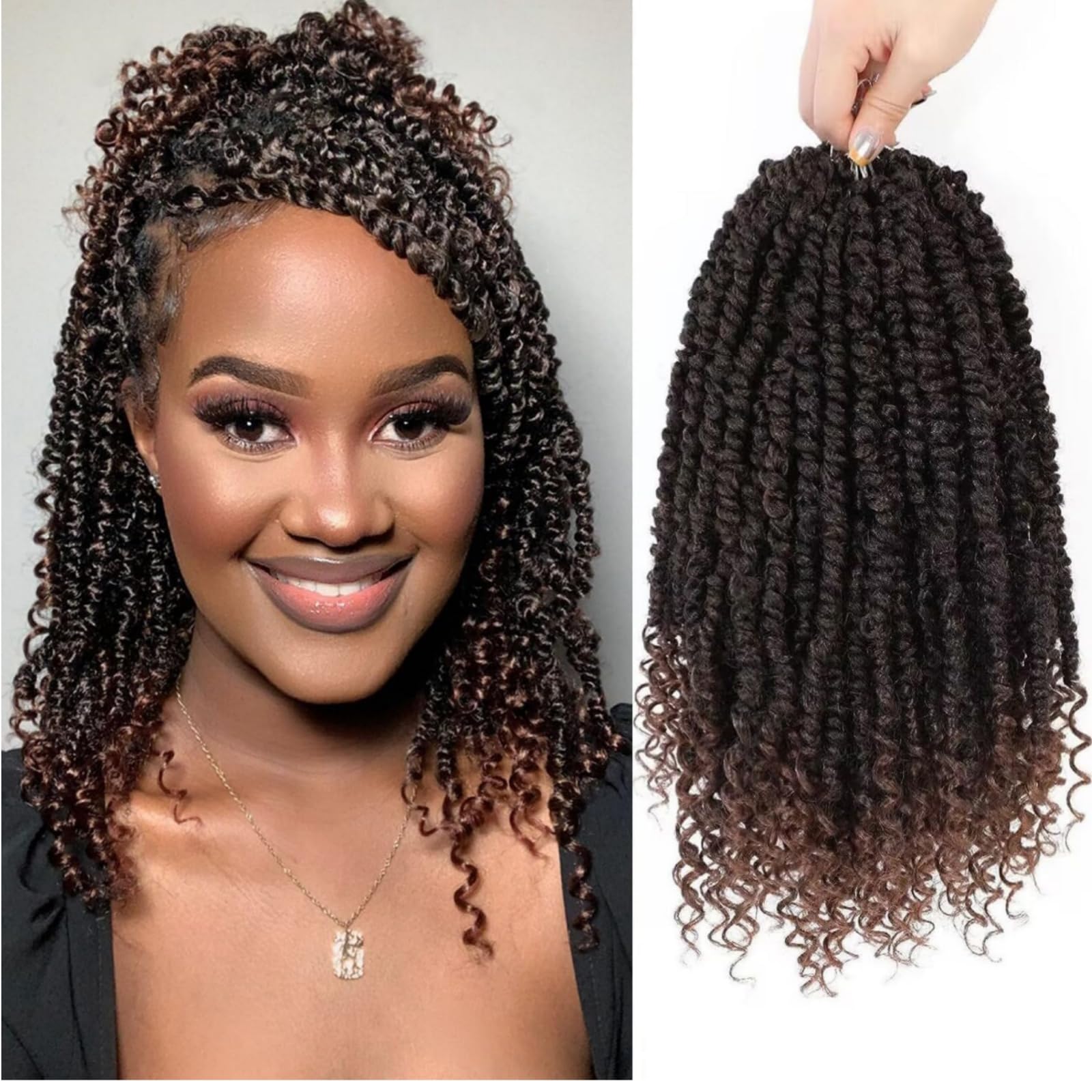 Photo 1 of 12 Inch Pre-Looped Passion Twist Crochet Hair - 8 Packs Pretwisted Bohemian Braiding Hair for Black Women, Soft Tangle-Free Synthetic Hair for Protective Styles, Easy Install Crochet Braids (1B/30)