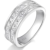 SHELOVES Double Row Men‘s Wedding Rings AAAAA Cubic Zirconia Wedding Band for Men 925 Sterling Silver Sz 8-13