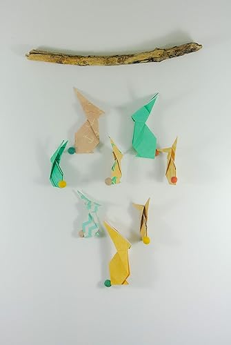 Mobile Mural Lapin Vert D Eau Jaune Et Beige En Origami Leewalia Decoration D Interieur Decoration Murale Naissance Chambre Bebe Enfant Amazon Fr Handmade