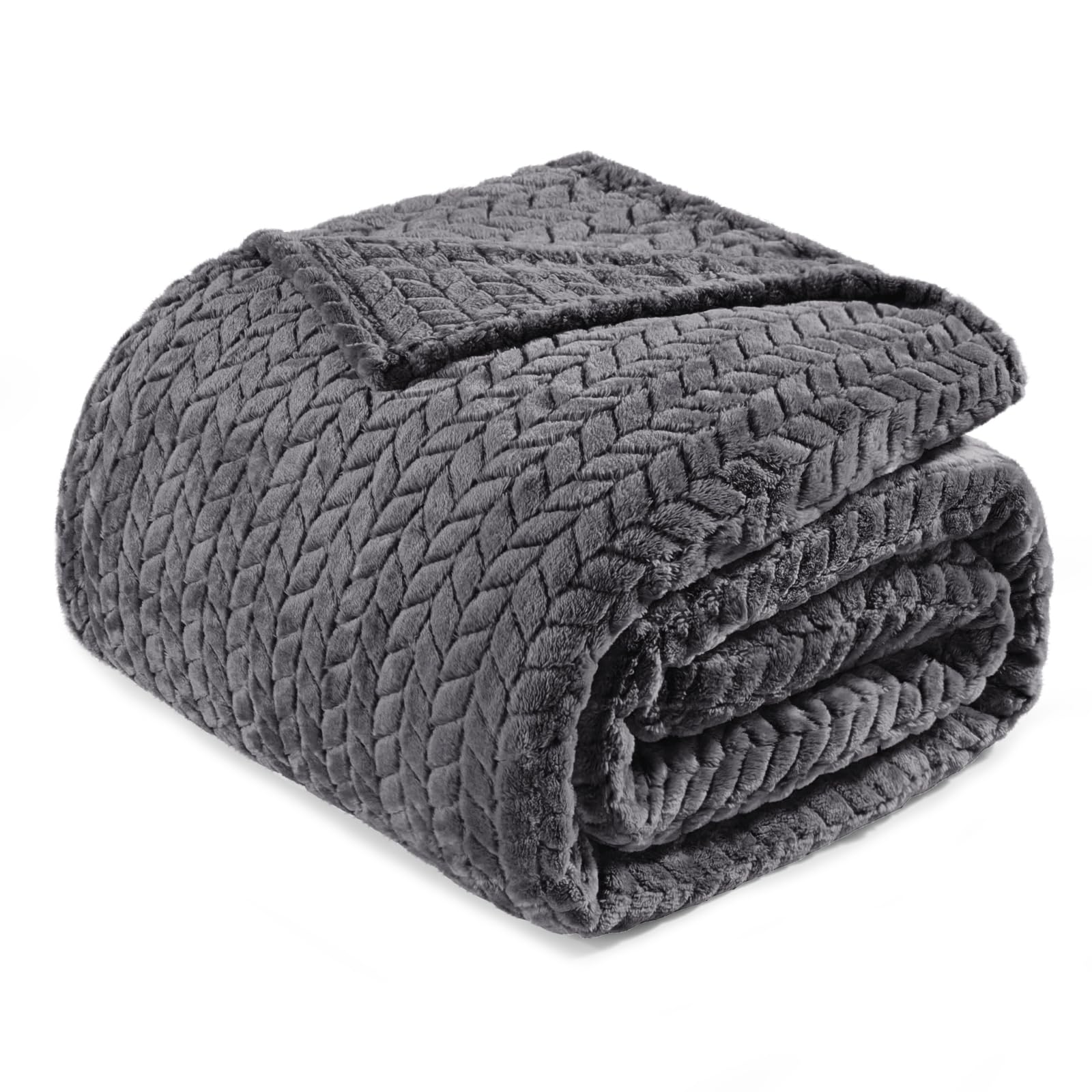 Exclusivo Mezcla King Size Fleece Blanket for Bed, 230x265 CM Soft Cozy Jacquard Flannel Blankets, Lightweight Fuzzy Plush Warm for All Seasons, Dark Grey