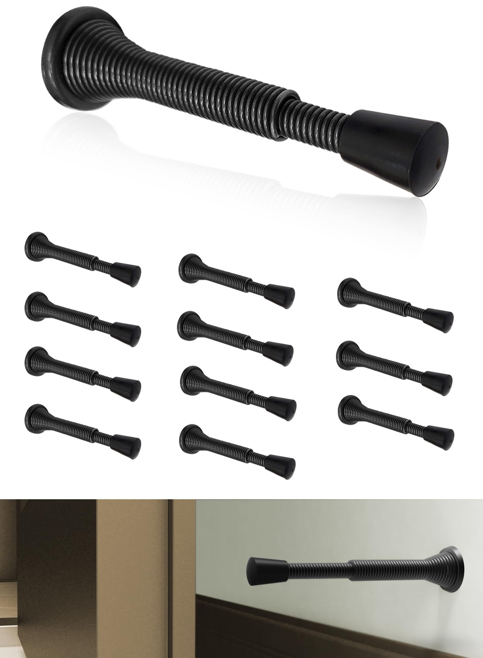 Photo 1 of 12 Pack Door Stoppers, Extended from 3-Inch to 4inch Spring Door Stop with Rubber Bumper Tips, Prevents Wall & Door Damage, Oil-Rubbed Brass