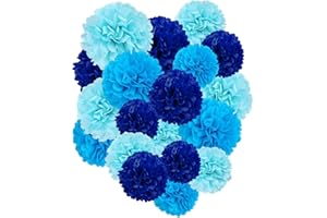 Capesaro Blue Paper Pom Poms - 10",12" Tissue Pom Poms Decorations for Baby Shower Boy Party Hanging Decor - 12 Piece Set