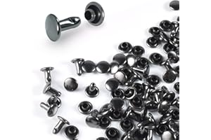 COOBIGO 200Sets 6mm Round Double Caps Rivets, Leather Rivets Metal Tubular Studs for Bags Hats Shoes Clothing Leather DIY Craft Repair and Decoration (Gun Black)