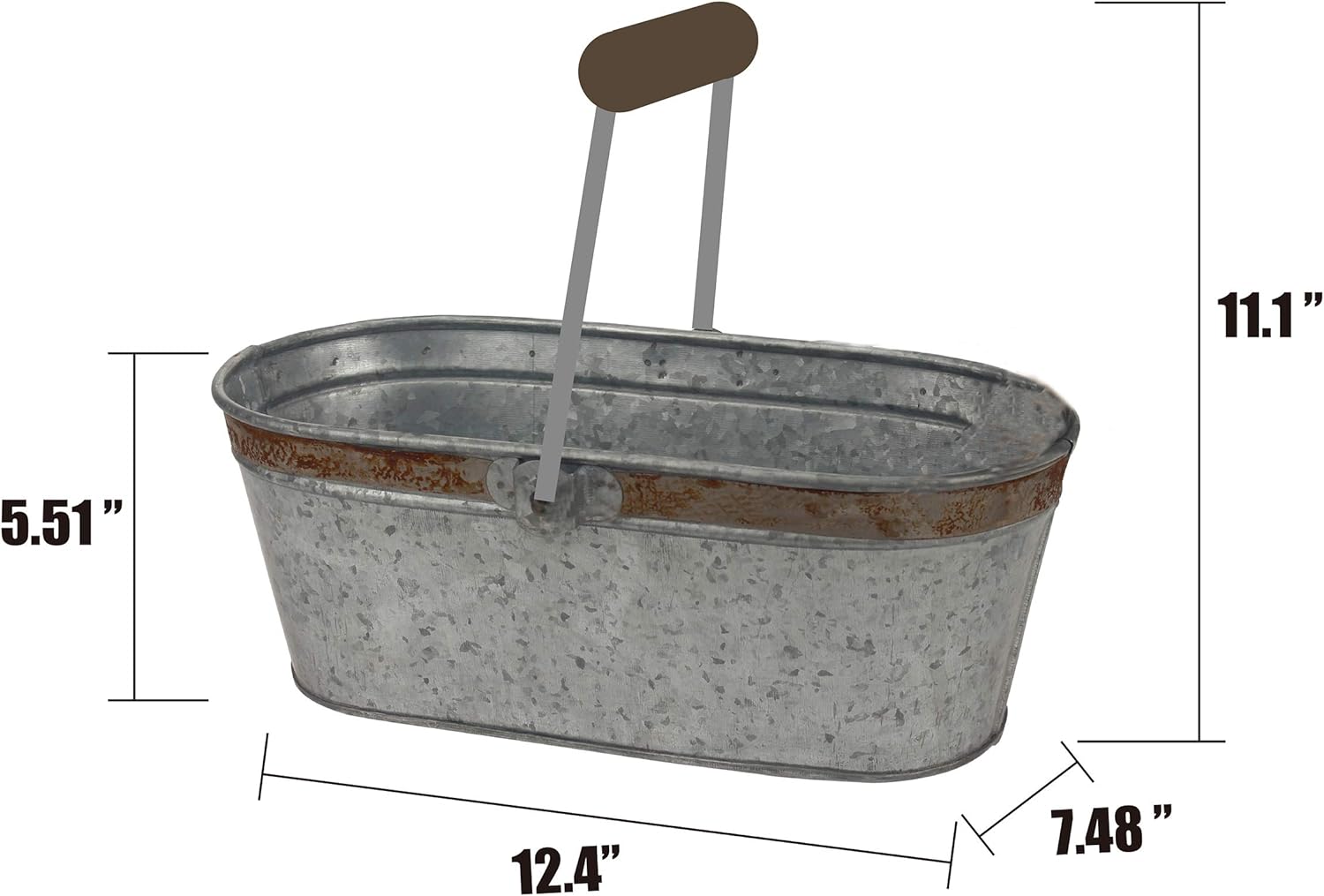Stonebriar Small Aged Galvanized Metal Oval Bucket with Wooden Handle: Home & Kitchen