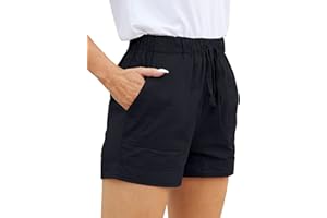 WROLEM Womens Comfy Drawstring Casual Elastic Waist Pocketed Loose Fit Shorts Plus Size