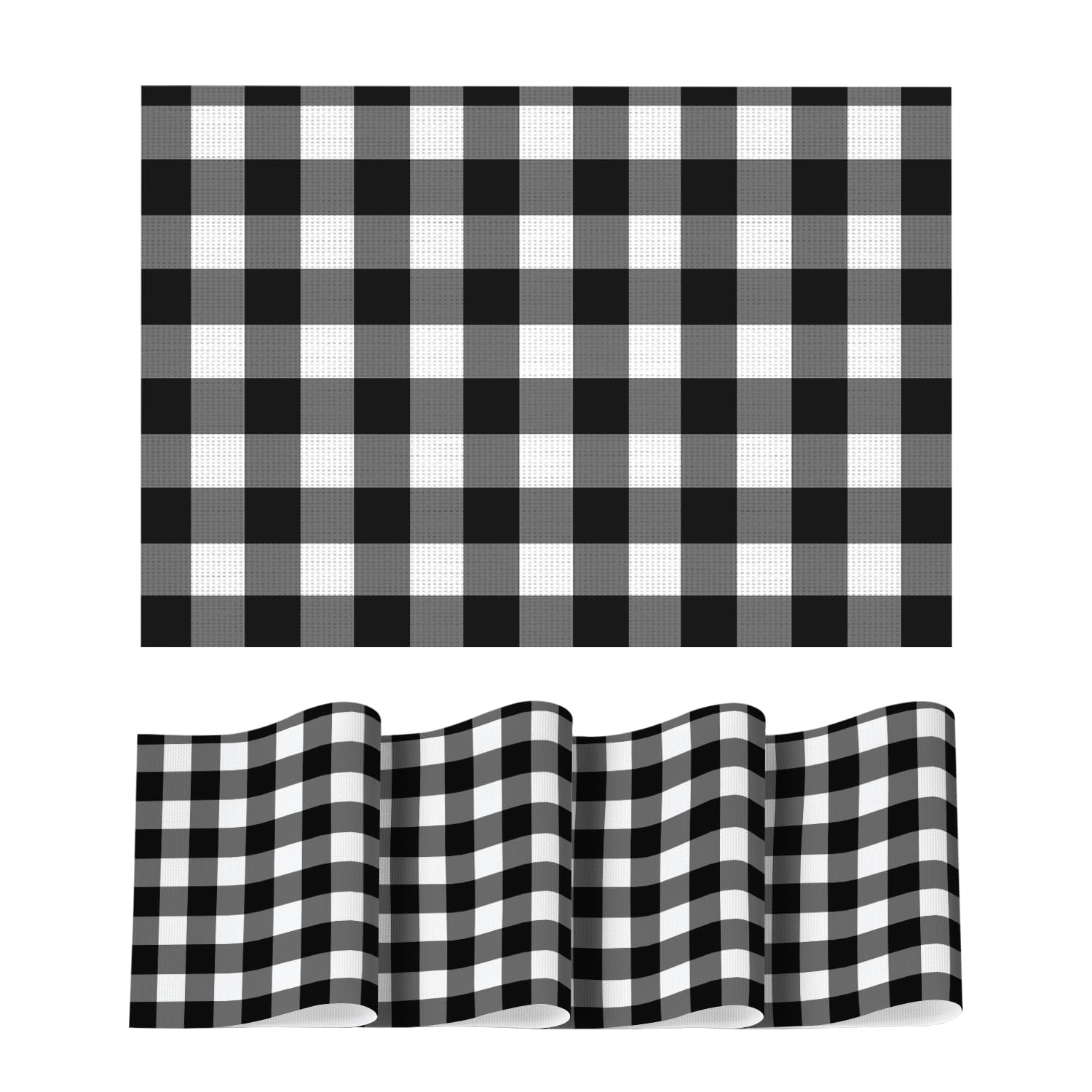 Photo 1 of Artoid Mode Buffalo Plaid Vinyl Placemats, 12x18 Inch Washable Non-Slip Heat Resistant Plastic Place Mats for Party Dining Table, Black/White