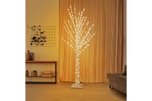 4FT Birch Tree with Lights, Lighted Birch Tree for Christmas Decorations, LED Tree Indoor/Outdoor Christmas Tree with 360 LED