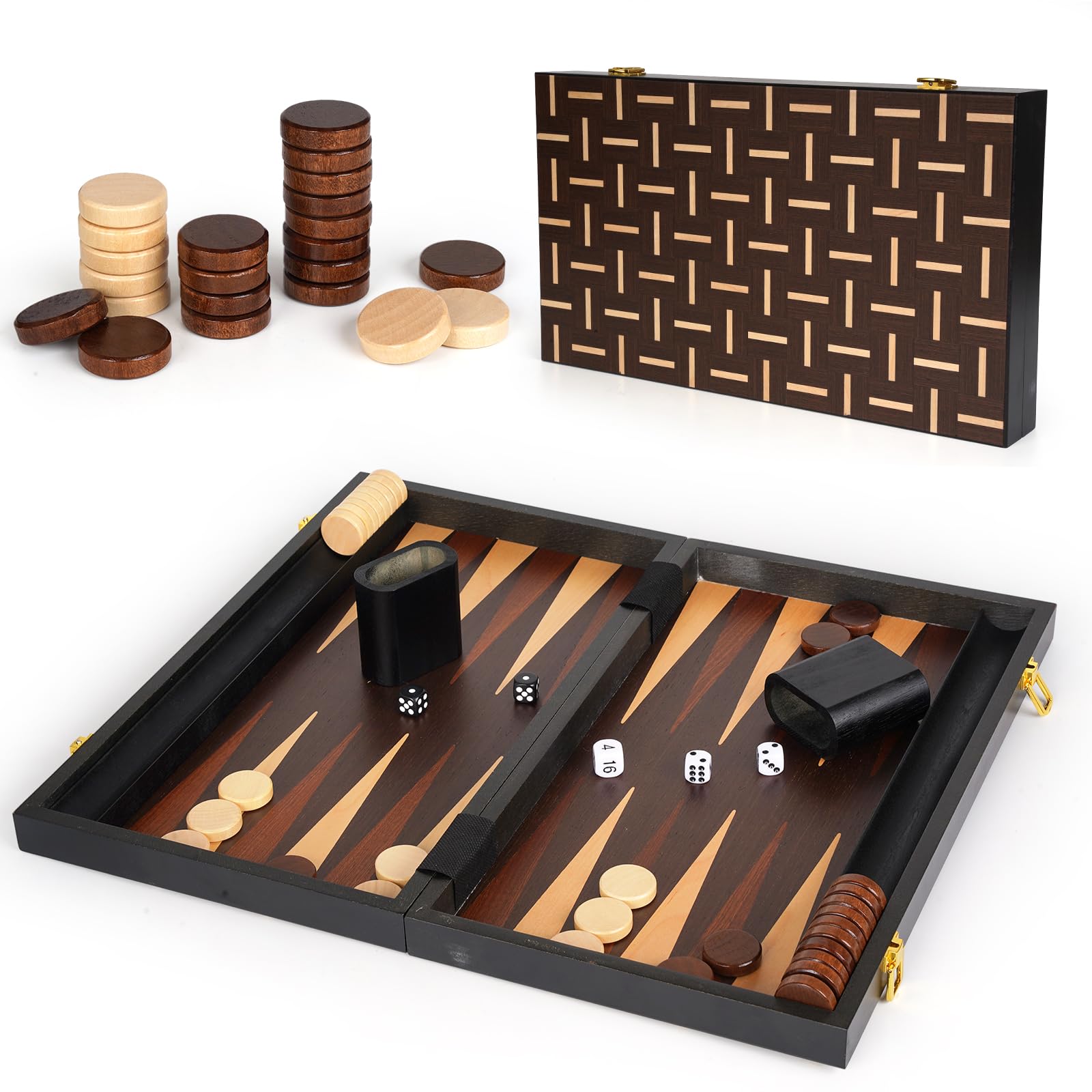 Photo 1 of 15" Wooden Backgammon Board Game Set for Adults and Kids - Portable and Travel Backgammon Set Family Game Night Vintage Backgammon Strategy Game- Classic Board Strategy Game