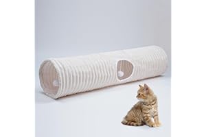 FORMYCATIE Luxurious Cat Tunnel,43" Straight Cat Tunnel Toys with Balls for Indoor,Collapsible Peekaboo Cave for Kitten （White Stripe）