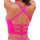 XUNYU Women Longline Sports Bra Strappy Workout Tank Tops Built in Support Open Back Criss Cross Yoga Crop Shirt