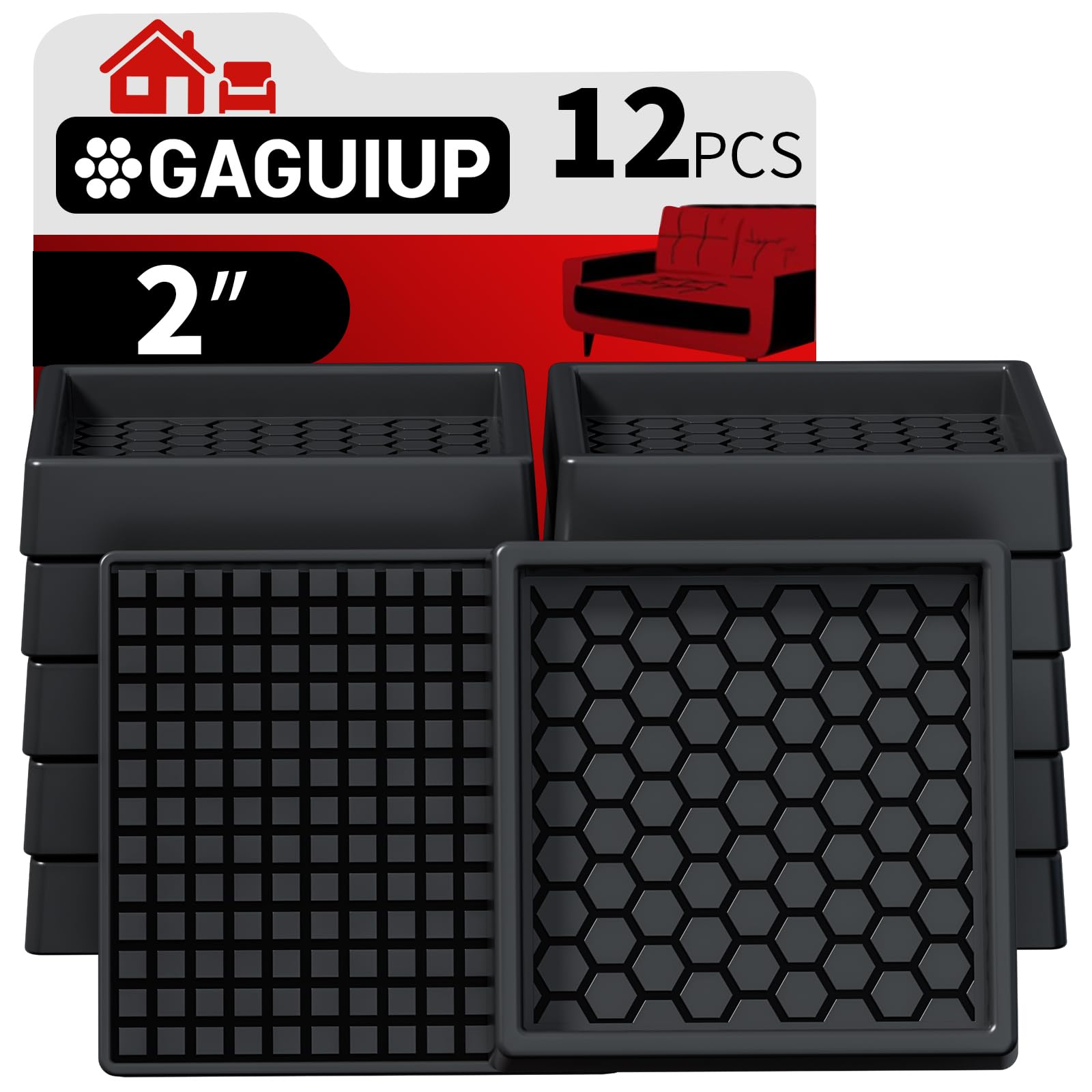 Photo 1 of Non Slip Furniture Pads - 2x2 Anti Skid Caster Cups, 12PCS Square Furniture Coasters for Hardwood Floors, Anti Slide Furniture Cup Bed Floor Protectors, Furniture Stoppers to Prevent Sliding(Black)